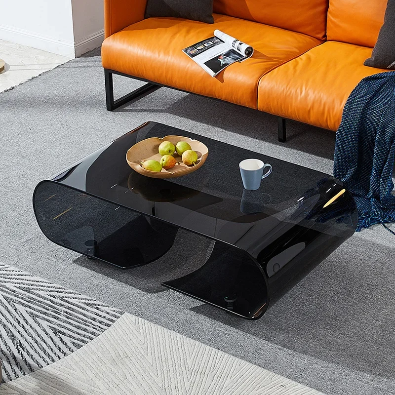 Стеклянный журнальный столик прозрачный мобильный чайный современный овальной