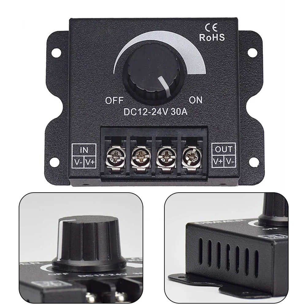 

Brightness Adjuster Led Dimmer Stabilizer Dimmer Knob Power Supply Adjustable Voltage Regulator DC 12-24V 30A Brand New