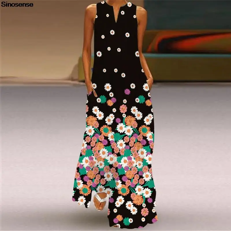 

Женское длинное пляжное платье с V-образным вырезом, без рукавов