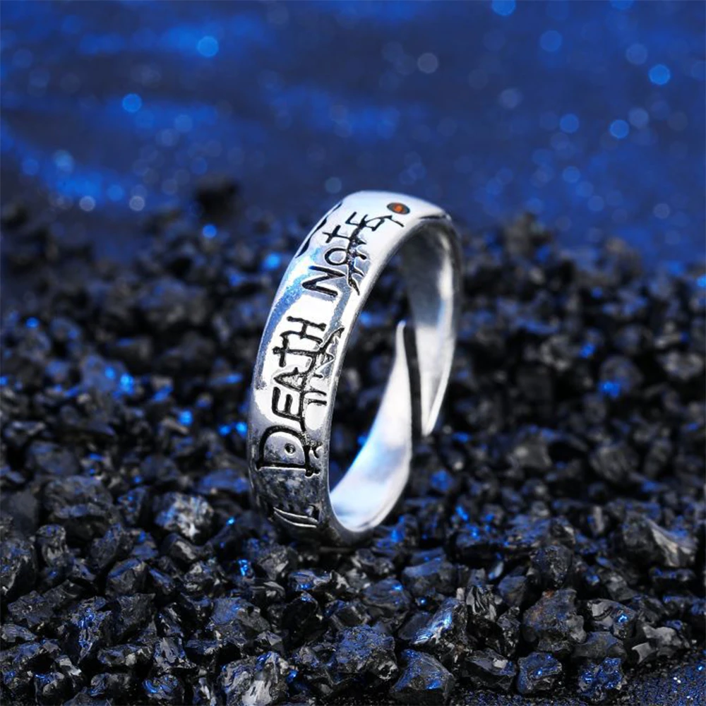 

Japanese Shinigami Cartoon Anime Death Note Inlaid With Red Crystal Men's Ring Fashion Punk Vintage Jewelry Halloween Gift