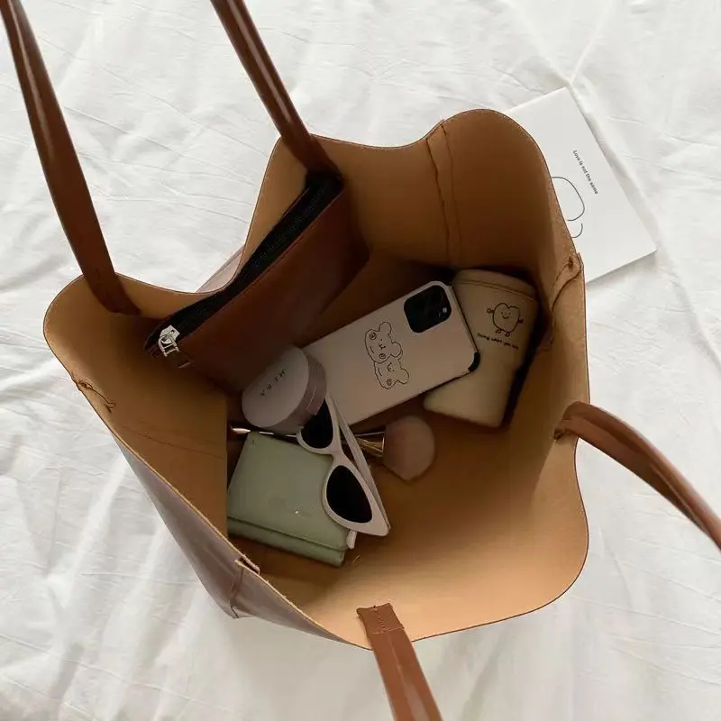 New Winter PU Leather Tote Bag For Women Large Capacity Handle Bag Designer Handbag VIntage Crossbody Bag Brands Handle Bag