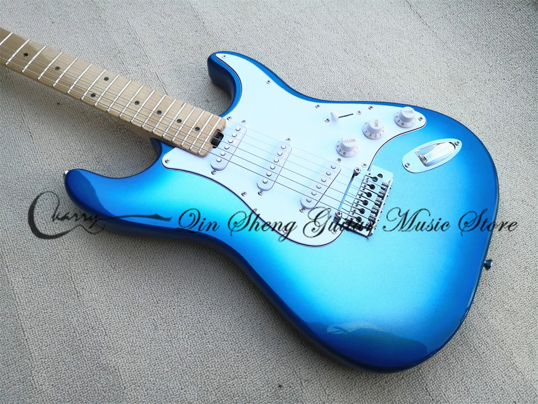 

6-string electric guitar, stra blue guitar, silver powder body, maple fretboard, down tune