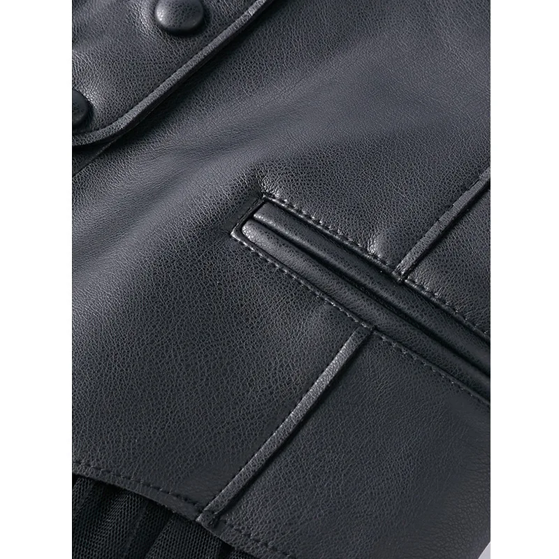 Женский широкий жилет из ПУ кожи с V-образным вырезом