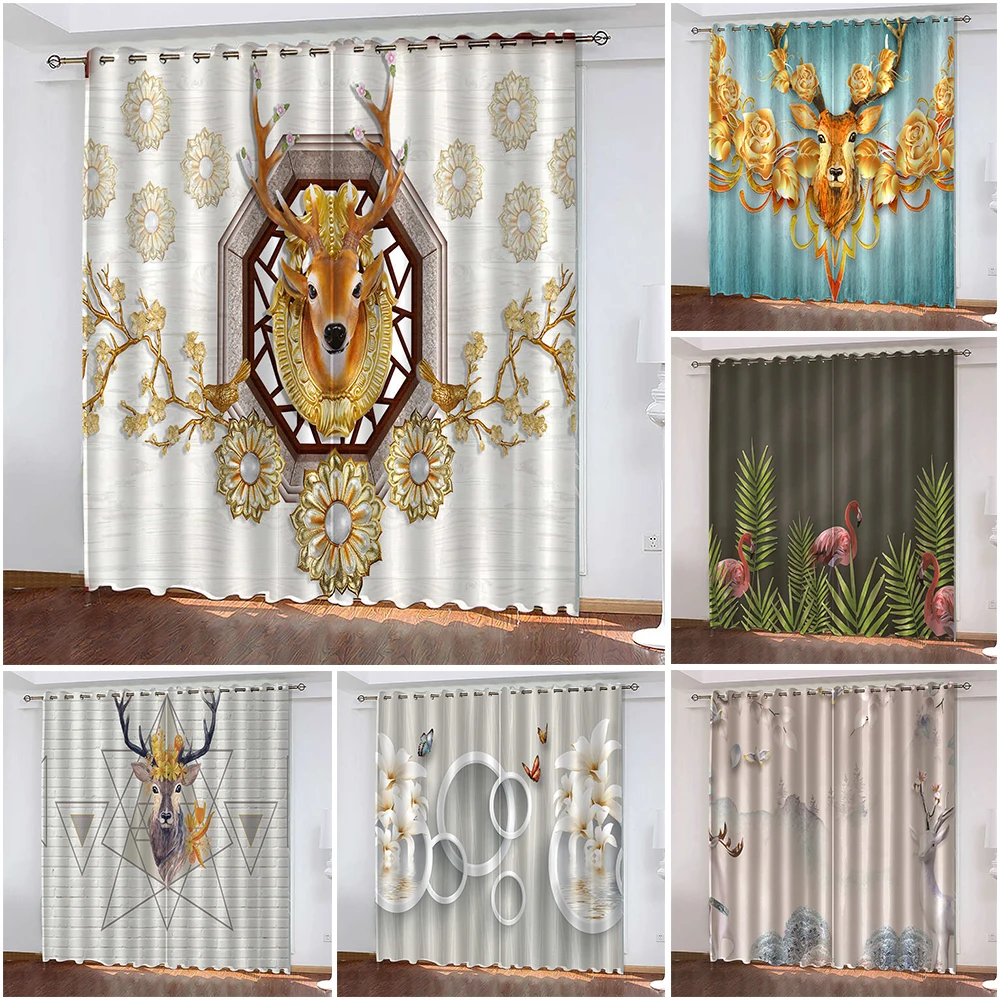 

Luxury Elk Printed Household Curtains Woven Blackout Curtains Biparting Open Curtains for Living Room Cortina De Sombra カーテン