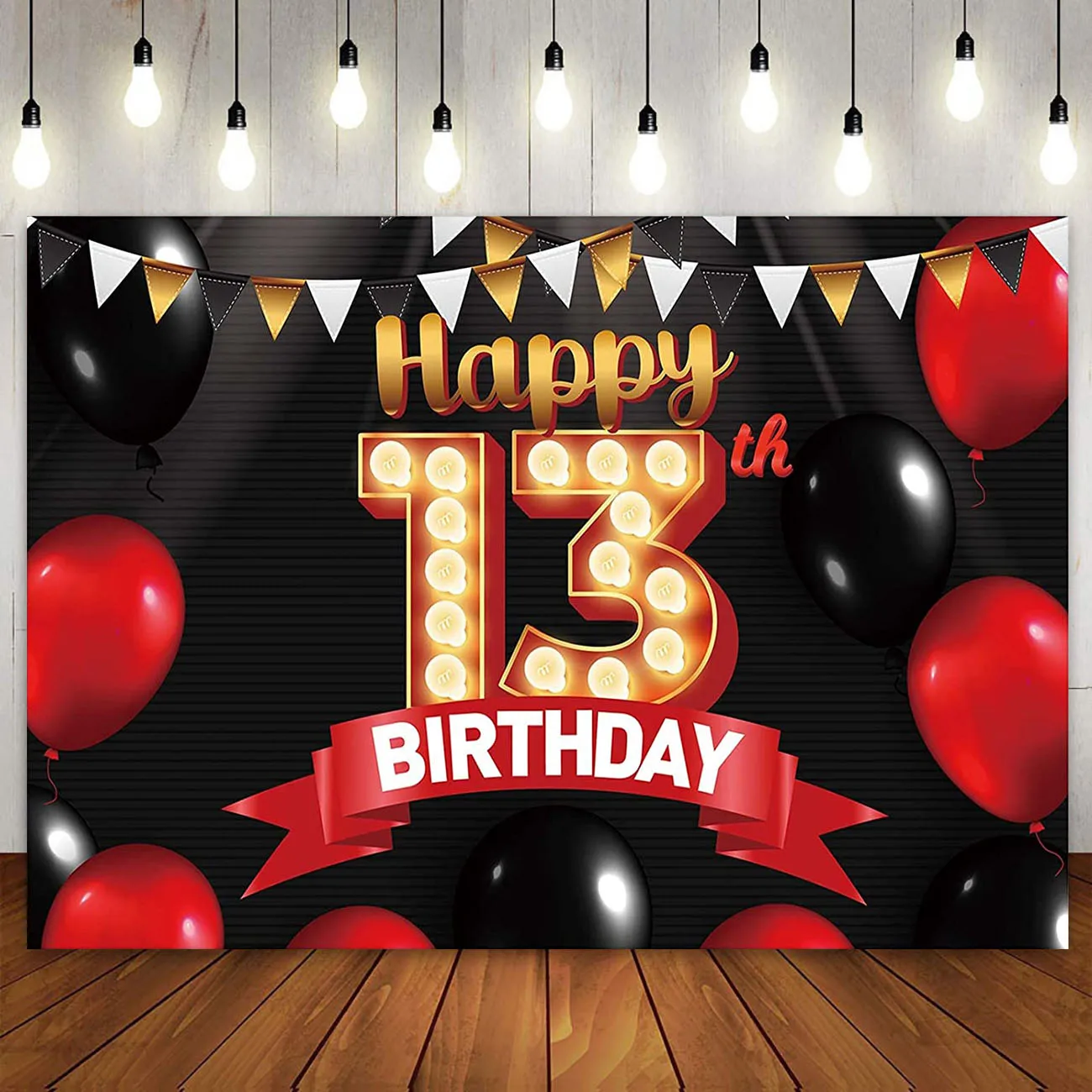 

Happy 13th Birthday Party Decoration Backdrop Red and Black Cake Table Banner Background for Boys Girls Thirteen 13 Years Old