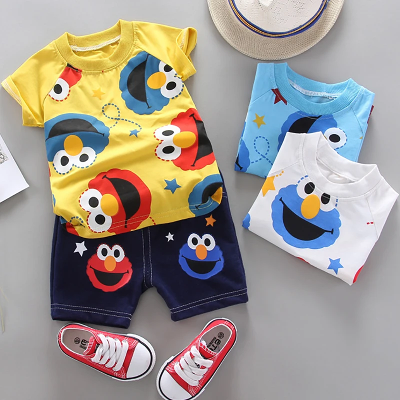 Летняя детская одежда для мальчиков и девочек с рисунком костюм малышей Комплект