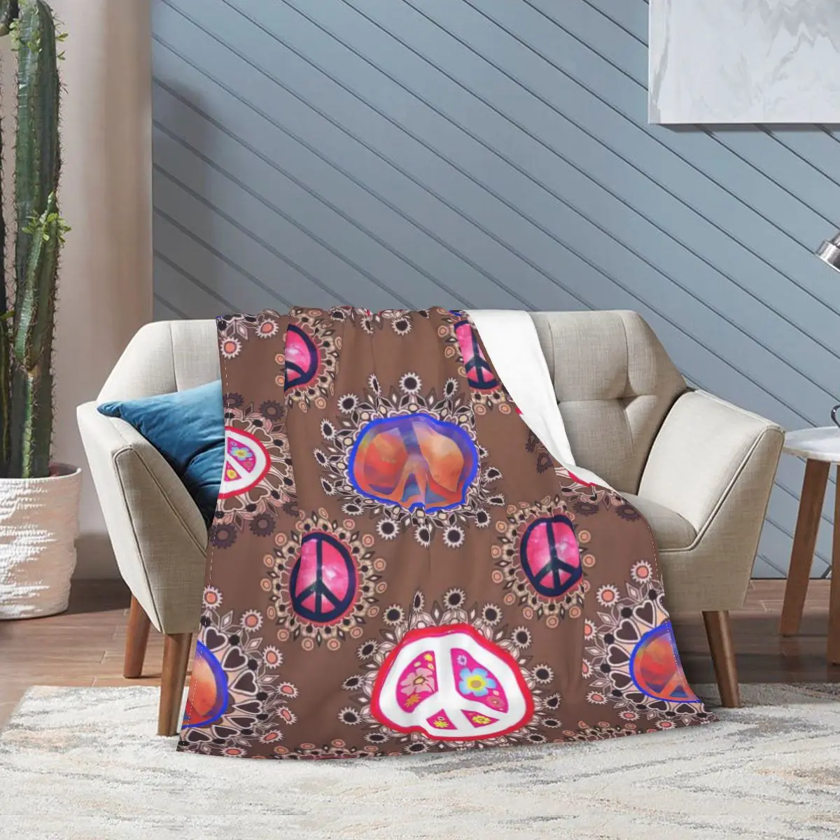 

Hippie Style Peace Signs Flannel Fleece Blanket For Kids Teens Adults Soft Cozy Warm Fuzzy