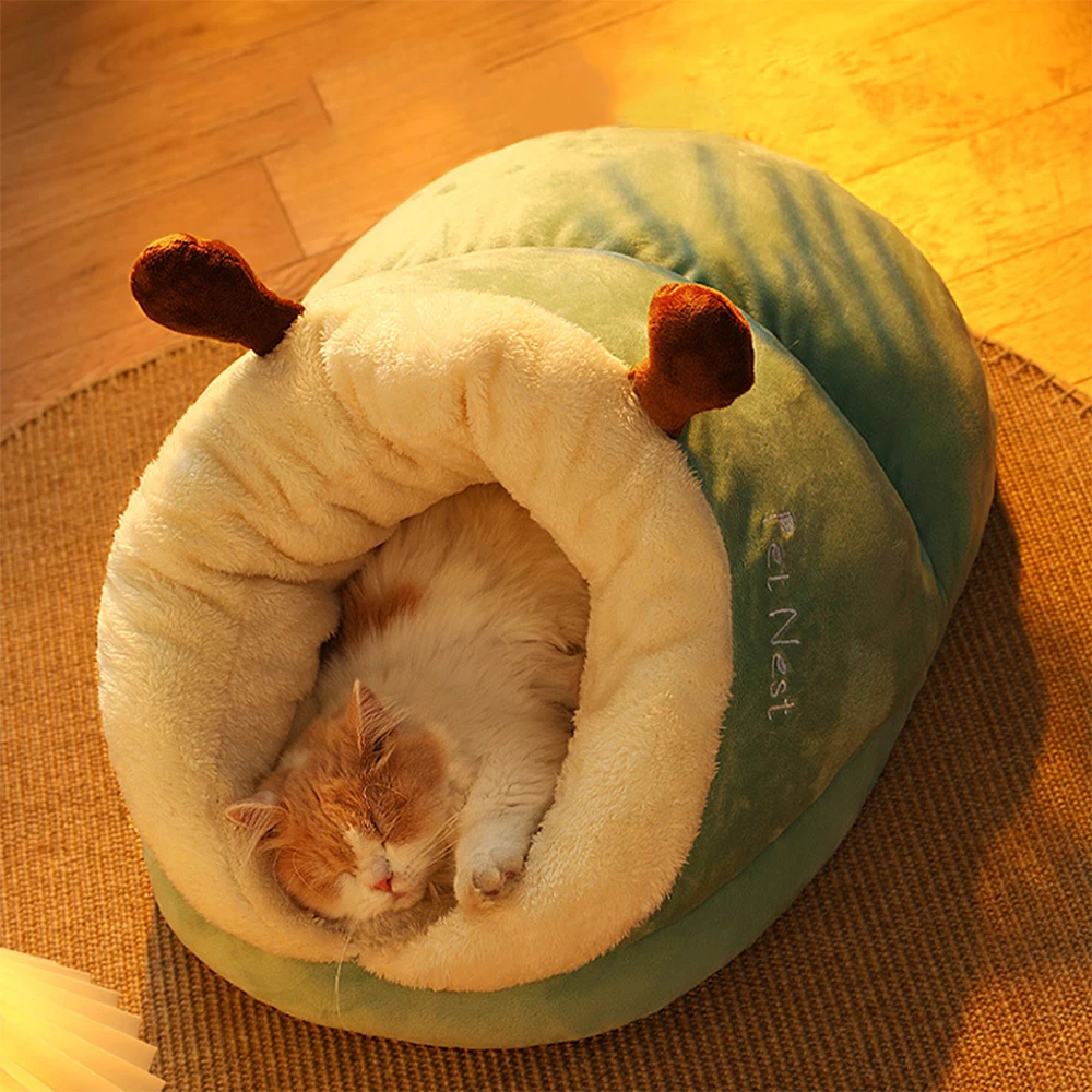 

Pet Thick Slipper Washable Soft Warm Kitten Deep Cat Shape Tent Cushion Plush Bed Sleep House Cat Super Cozy Pet Nest Lounger