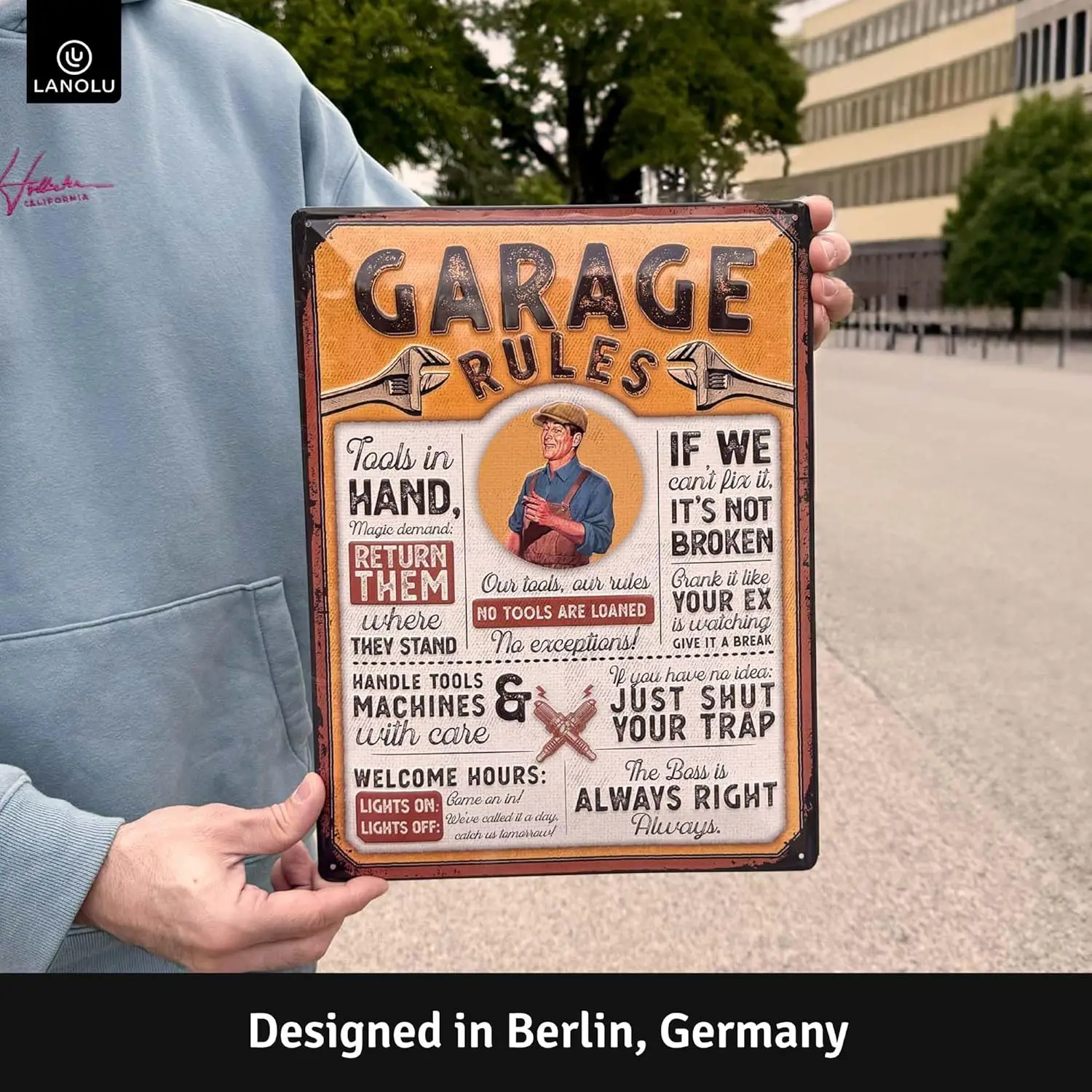 Grge Sgns GRGE RULES Vntge Sgn for Mn Cve Metl Dd Decor Funny Mechnc Men Shop 12x16&quot