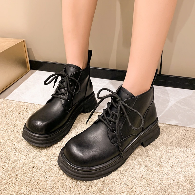 Boots Women's Autumn Fashion Boots Autumn Lace-up Shoes Women's Round Toe Simple Women's Boots  2023 New Women Shoes