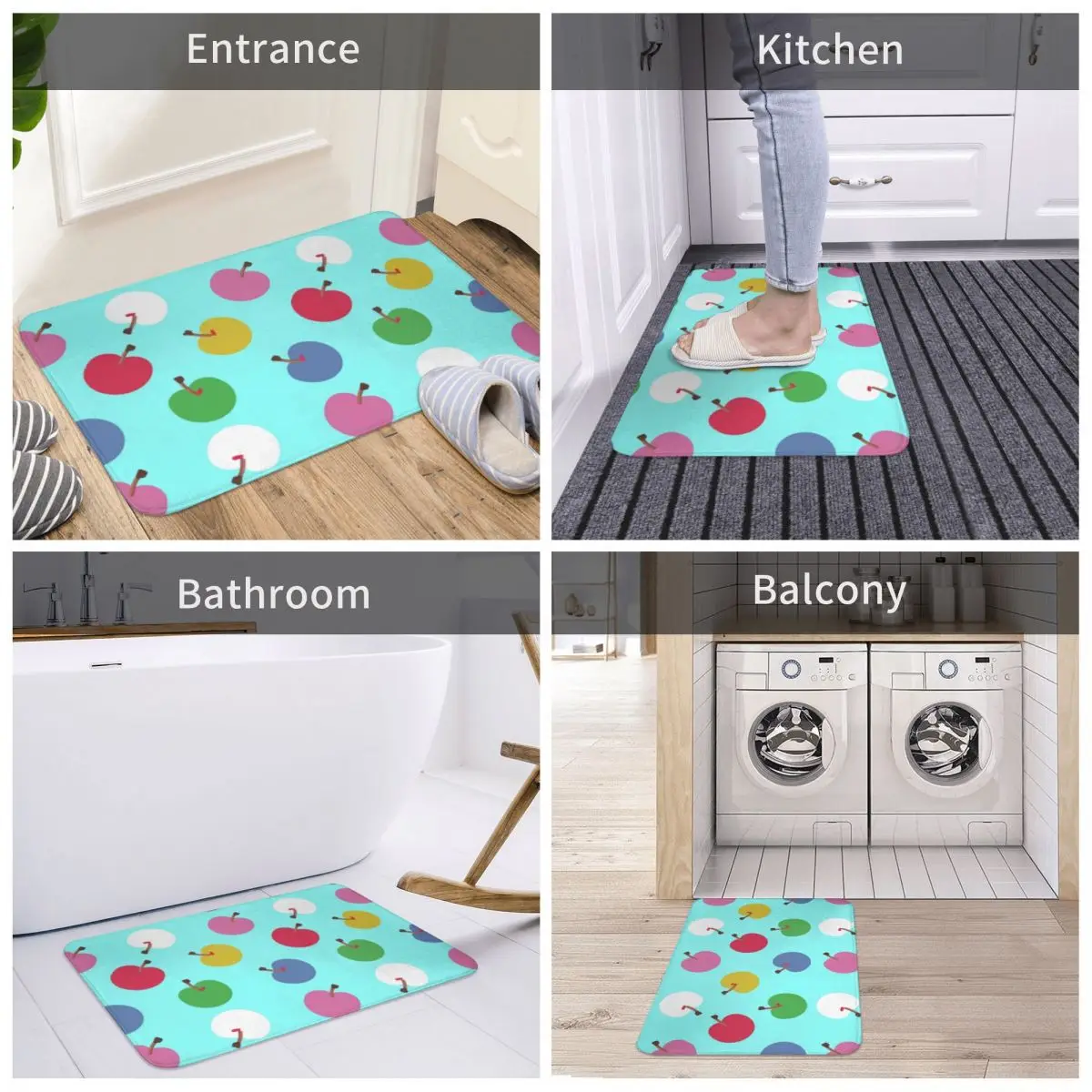 

Bath Mat Kawaii Multicolored Cherries Decor 3D Rug Carpet Doormat Anti-slip Entrance Living Room Home Kitchen Water Oil Proof