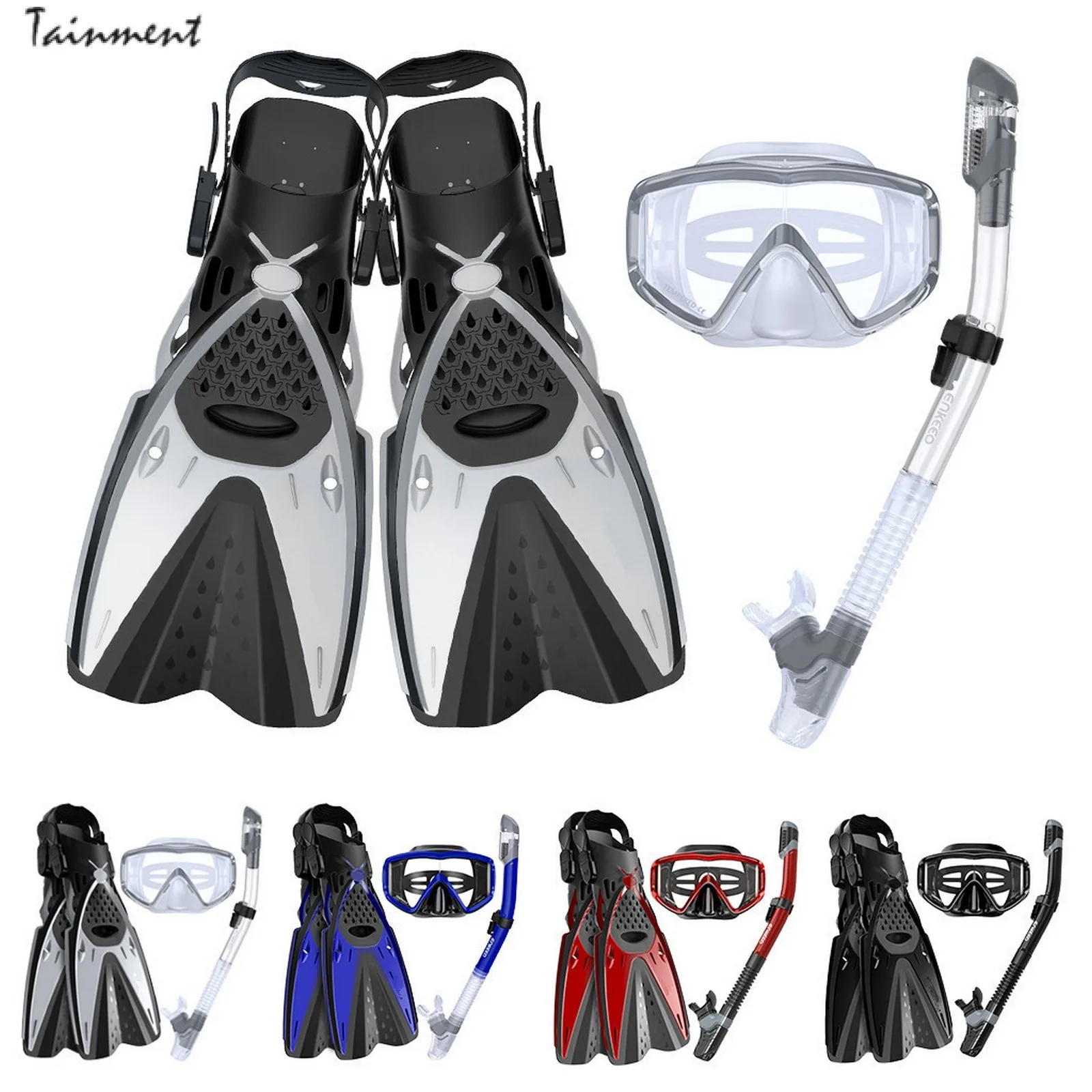 Mask Fins Snorkel Set Men's Women's Swimming Goggles , Snorkel and Dive Flipper Set with Gear Bag For Snorkel Swimming Diving