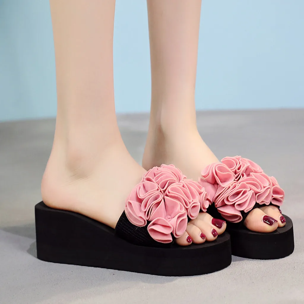 Wedges Platform Flip Flops For Woman Bohemian Style Summer Slipper With Floral Large Size Women's Summer Footwear Chaussure Femm