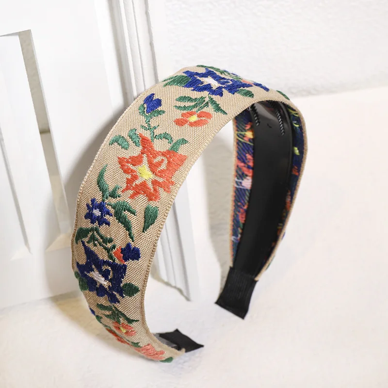 Bohemia Floral Embroidered Leafy Wide Hairbands New Flower Headband Women  Hair Hoop Girls Retro makeup images - 6