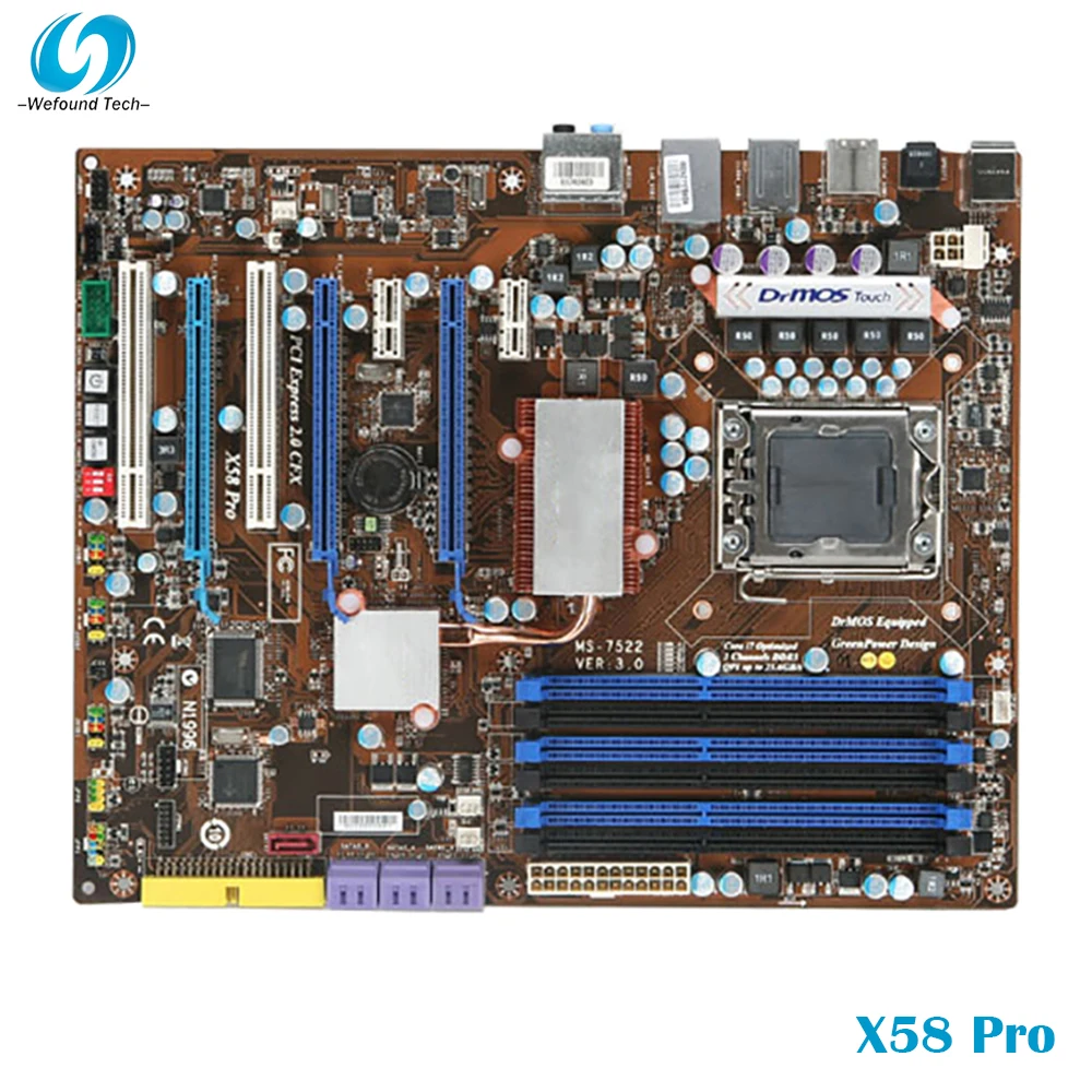 

Материнская плата X58 Pro для настольного компьютера Msi, фонарь LGA 1366 DDR3 24 Гб в: 3,0 PCI-E 2,0 SATA2 USB2.0 ATX, протестирована, быстрая доставка