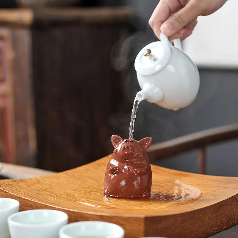 

Purple Clay Tea Pet Ornament Cute Pig Home Decoration Handmade Yixing Carve Tea Art