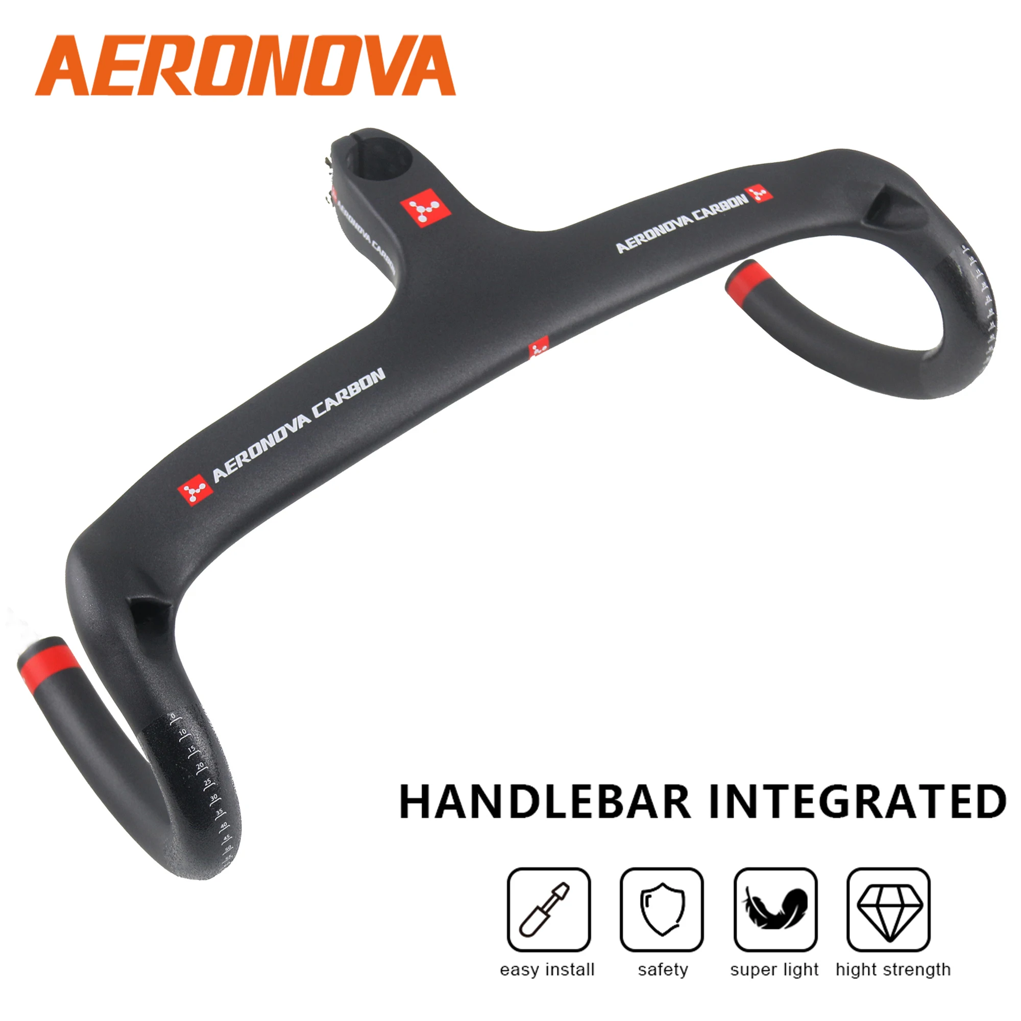 

AERONOVA Carbon Fiber Road Bicycle Handlebar Black 3K Gloss Drop Bike Integrated Handlebars With Stem for Cycling 400/420/440mm