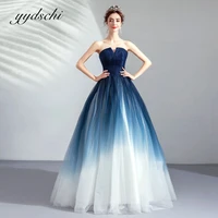 blue strapless lace up elegant dress women for wedding party tulle pleated prom dresses sweep train evening dresses