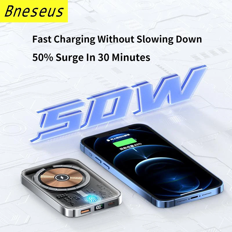 New Transparent 10000mAh Portable Magnetic Powerbank 15W Fast Wireless Charger For iphone 12 13 14  External Auxiliary Battery