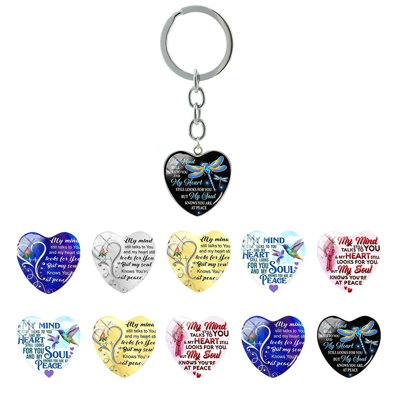 

My Mind Still Talks To You Inspirational phrase keychain keying Heart Shaped Glass Carbochon key chain for Love jewelry FCX25