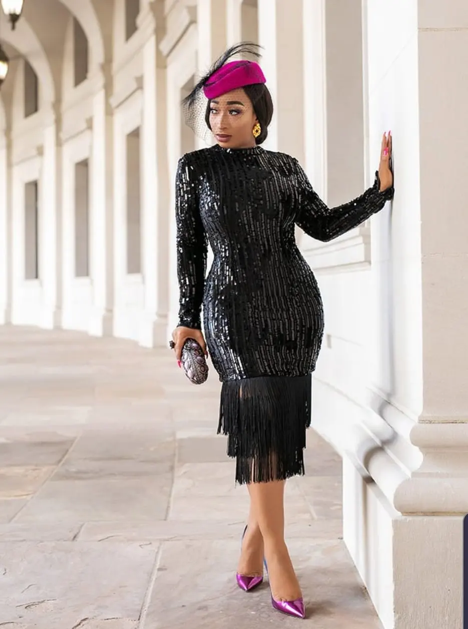 

Женское облегающее платье с блестками, однотонное повседневное элегантное платье в европейском и американском стиле с бахромой, весна-лето 2023