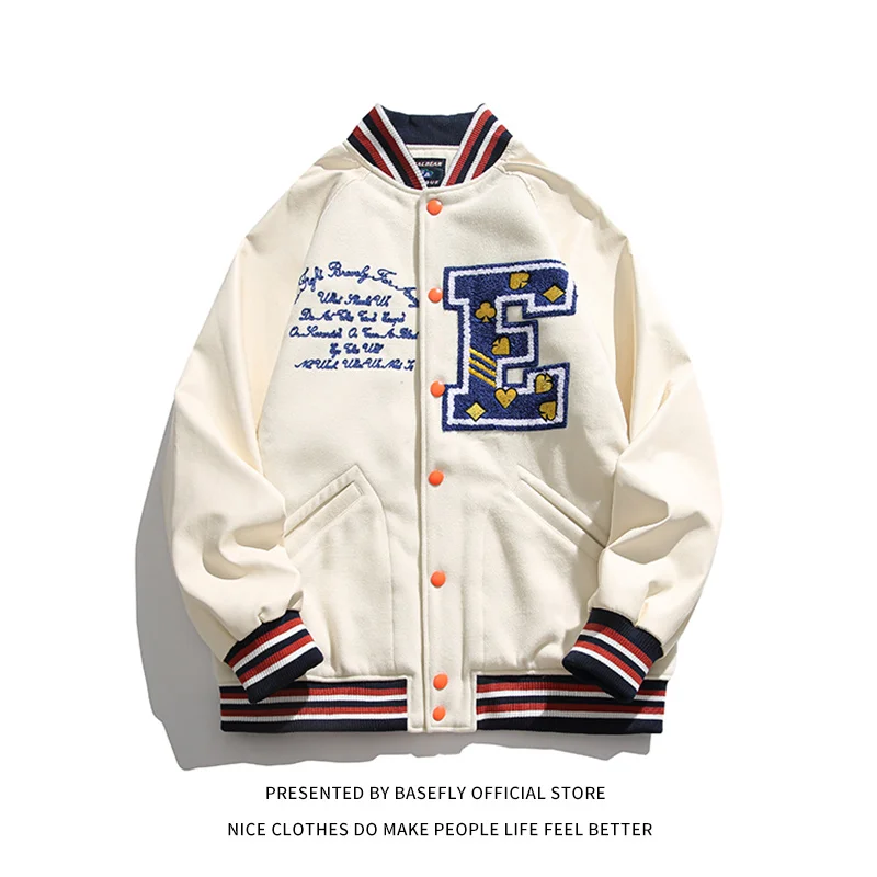 

Arrival Stadium New Letterman Award Retro Vinatge E Embroid Men Baseball Bomber Jacket Unisex Women Varsity Coat Coach College