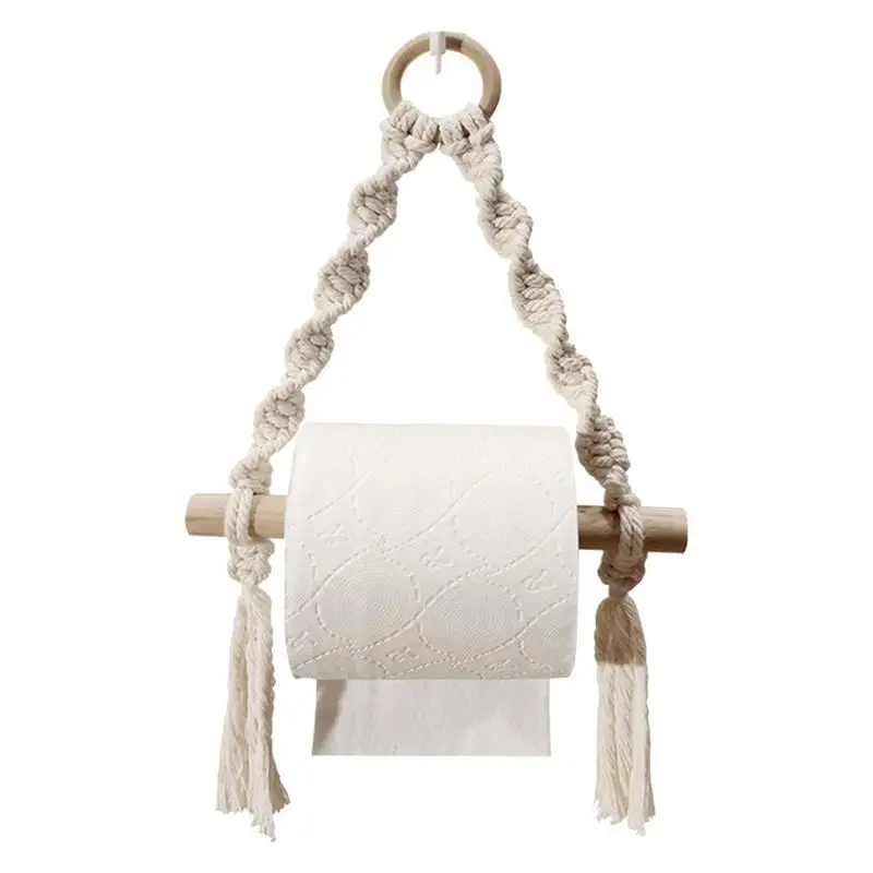 

Bohemian Style Toilet Paper Holder Wall-Mounted Tissue Roll Storage Holder Punch-free Roll Paper Holder For Home And Bathroom