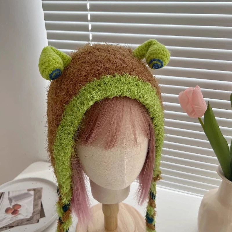 Осенне-зимняя смешная милая плюшевая шерстяная шапка с ушками для женщин