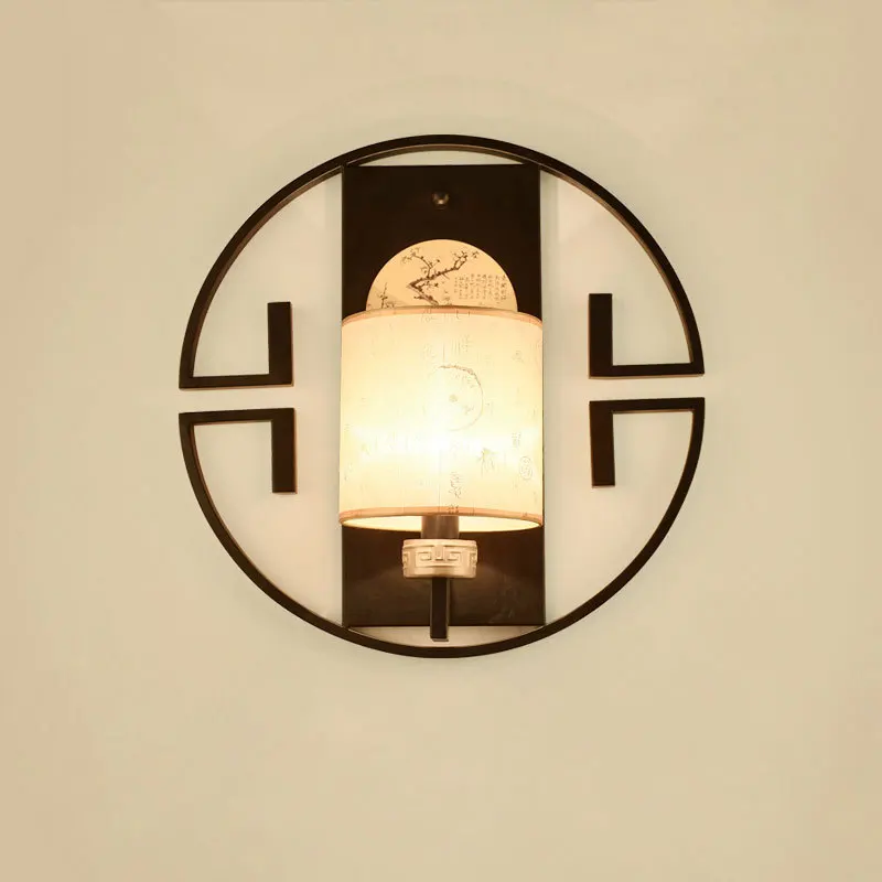 

Светодиодный настенный светильник в китайском стиле, простой круглая прикроватная лампа дзен в ретро стиле для прихожей, гостиной