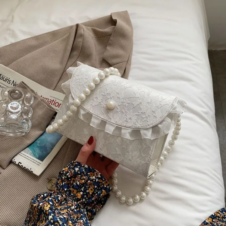 

Retro Crossbody Bags for Women Vintage Lace Pearl Chain Ladies Small Square Shoulder Bag Female Clutch Purse Handbags Sac Femme