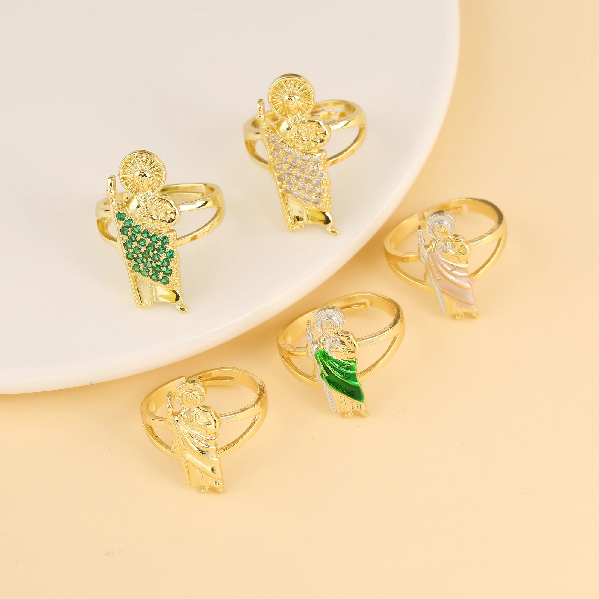 Классические Религиозные фигуры цирконий Сен-Джуд открытые Регулируемые кольца