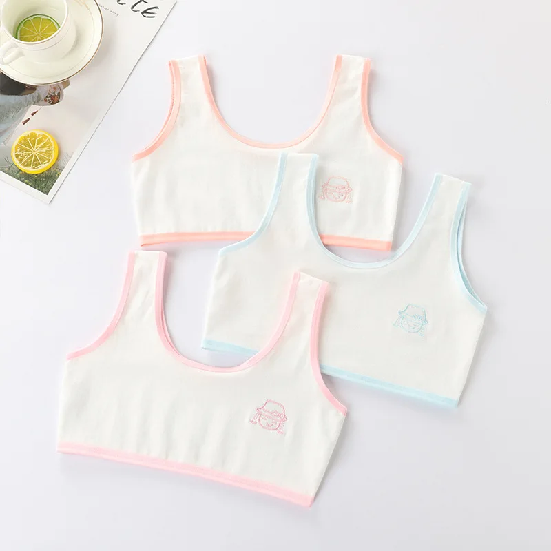 

4Pcs Girls Bra Underwear Cartoon Vest Development Period Girl Cotton Broadband Children's Bra 7-16Y Teenage Girls Clothing