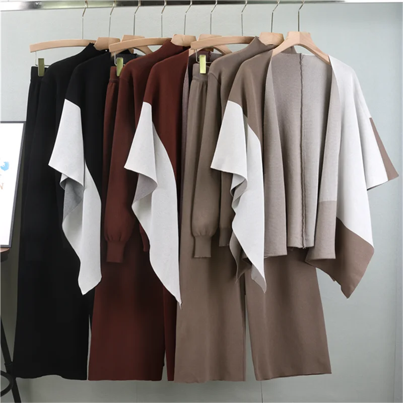 Женская одежда вязаный комплект из трех предметов шаль водолазка свитер