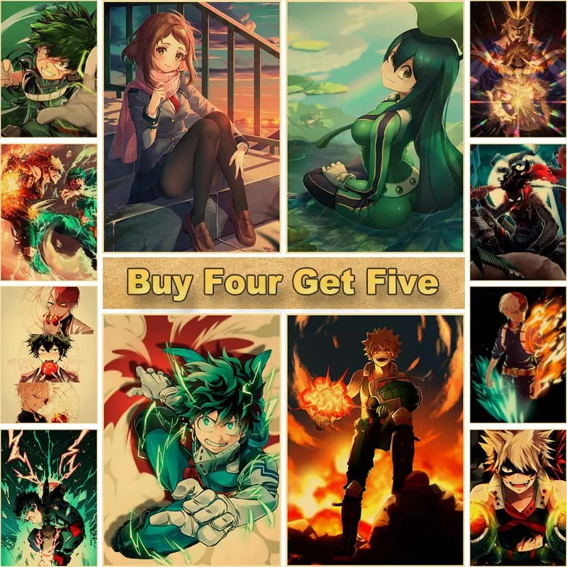 

Japanese Anime My Hero Academia Retro Kraft Paper Poster, Comics Art Painting, Home Decorative Wall Mural, High Quality