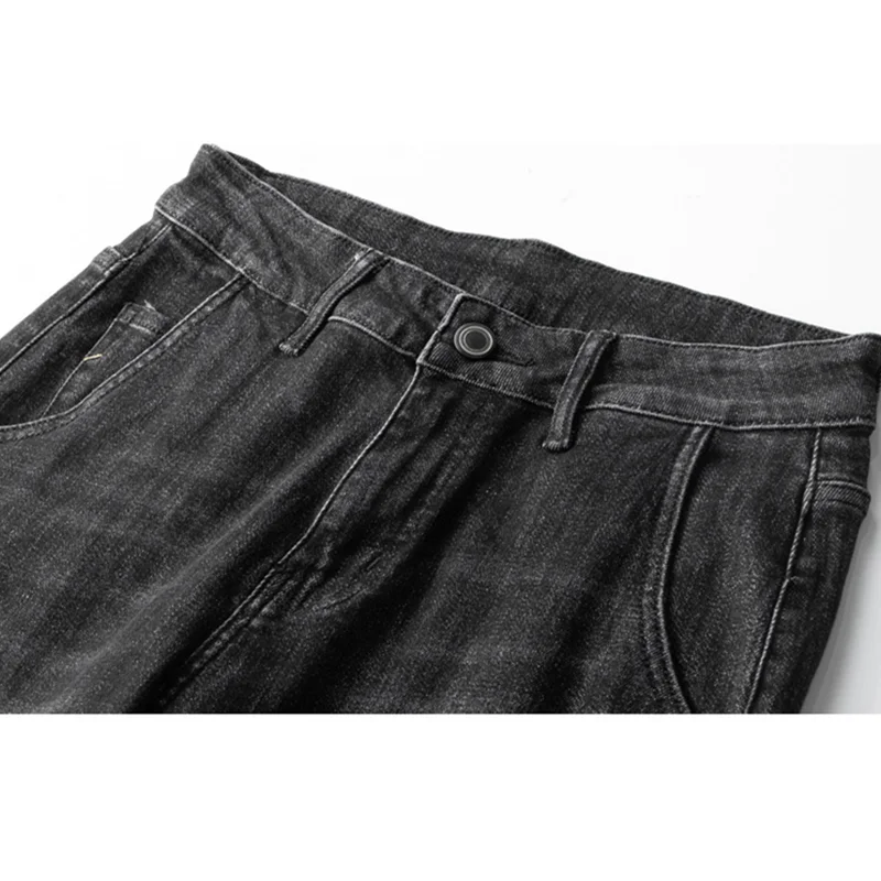 Streetwear Men 2022 New Pattern Elastic Force Straight Cylinder BlackJeans Loose Plush and Thicken Cargo Pants Autumn Female