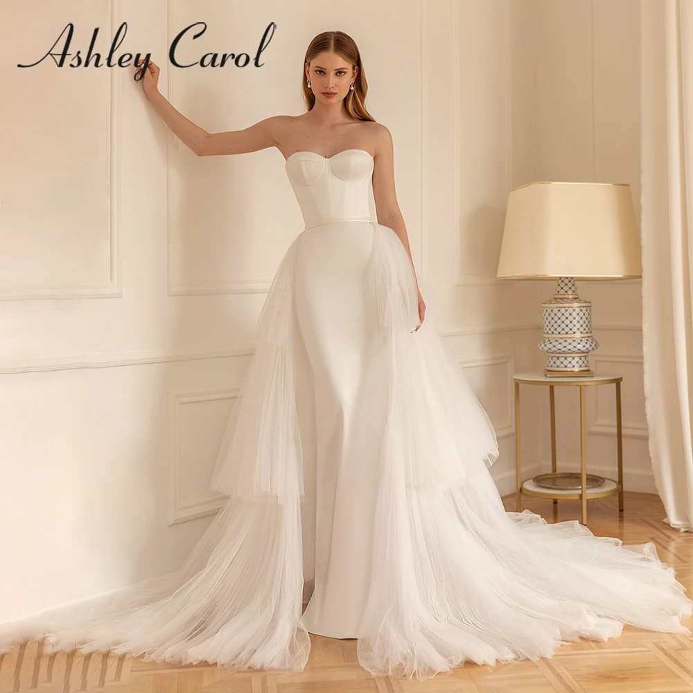 

Ashley Carol 2 IN 1 Mermaid Wedding Dress 2023 Strapless Vintage Bride Backless Detachable Train Wedding Gown Vestidos De Novia
