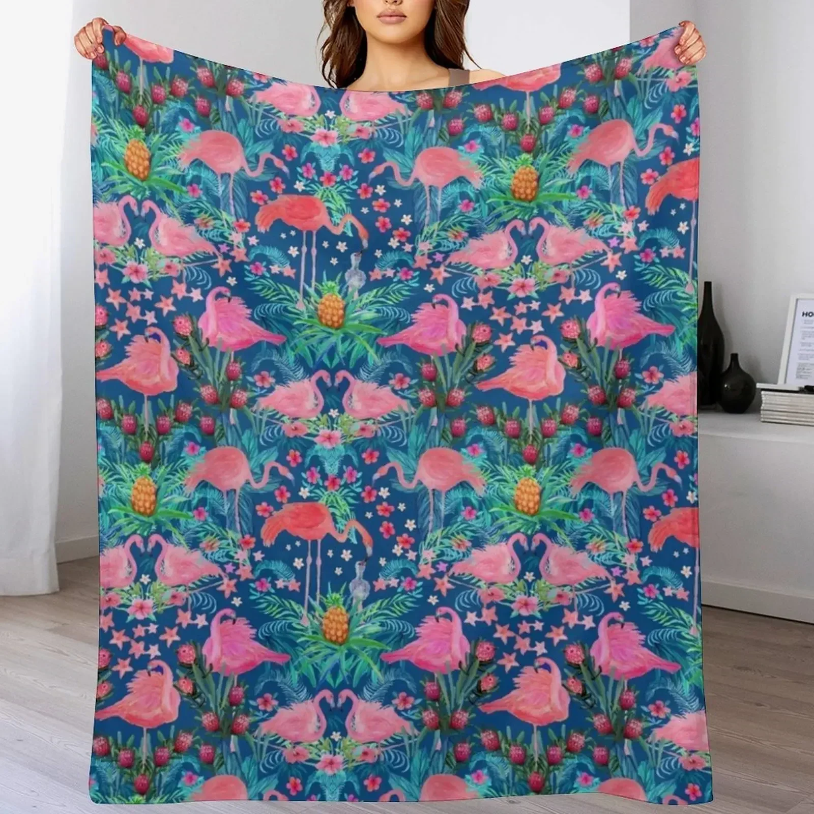 Фламинго акварель розовый рай с цветами гибискуса защитными и пальмовыми