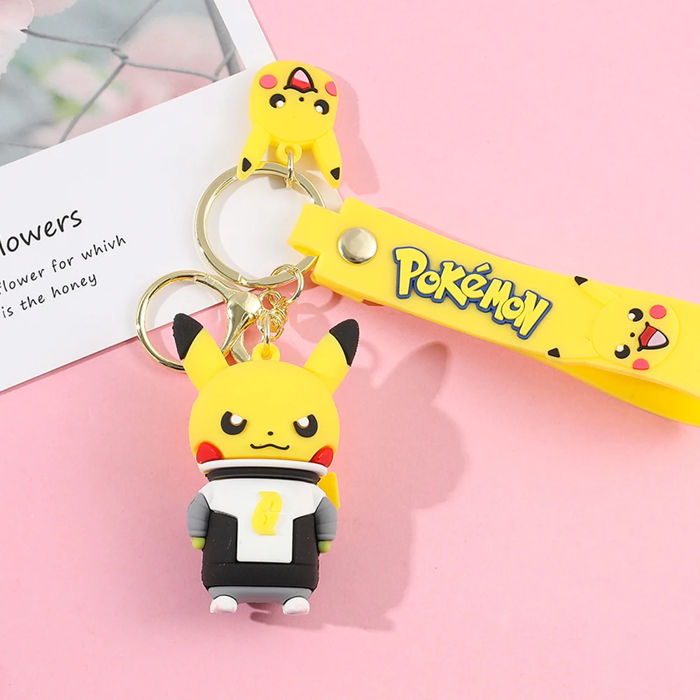 

Pokemon Silicone Keychains Anime Figures Pikachu Model Fashion Keyrings Handbag Pendant for Children's Birthday Gifts