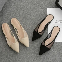 new korean fashion baotou semi slippers womens breathable mesh pointed flat heels in spring and summer 2022