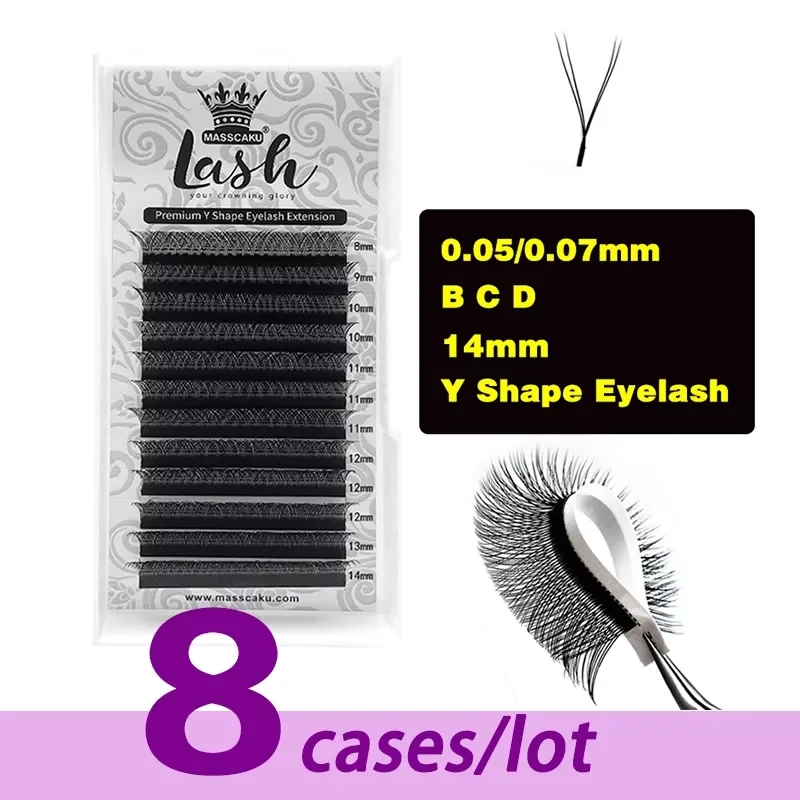 

NEW2022 Cases/Lot MASSCAKU 12 lines Matte Individual Mink Premium Y-shaped Fluffy Lashes Trays 8-15mm C/D Curl Makeup Maquiagem