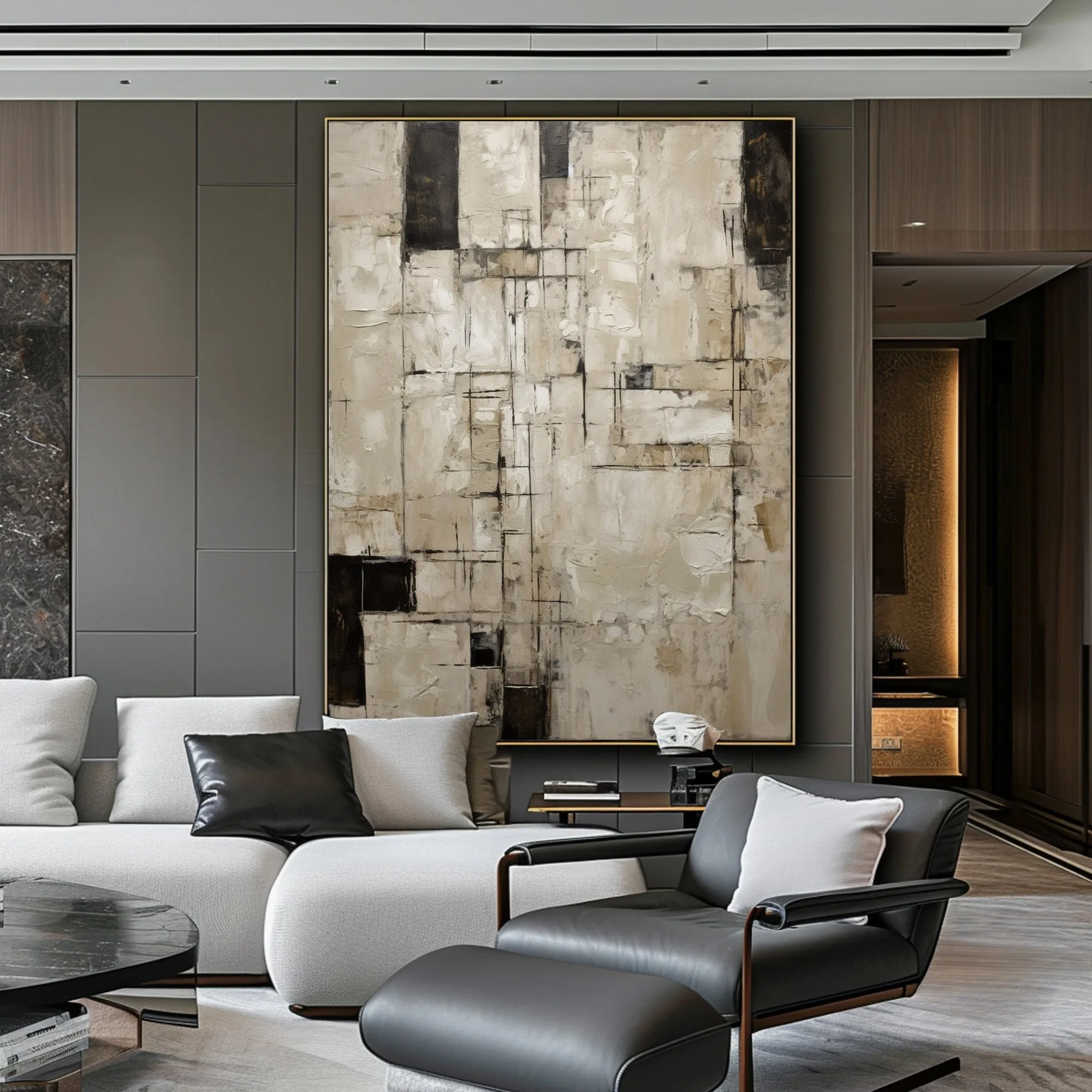 Абстрактная картина маслом бежевого цвета