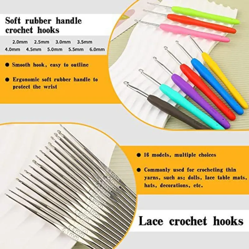 Полный набор для вязания крючком с 105 предметами включая иглы и искусственные