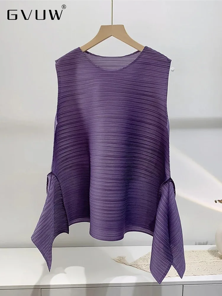 Женская футболка без рукавов GVUW плиссированная с круглым вырезом и