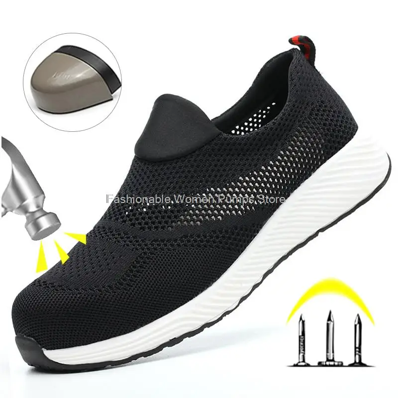 Summer Light Breathable Work Safety Shoes Men Women Work Sneakers Steel Toe Indestructible Shoes Anti-Smashing Safety Work Boots
