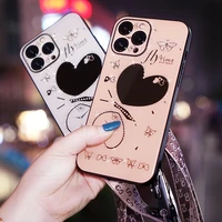 fashion beauty mirror back cover for iphone 13 12 mini 11 promax phone case glitter rhinestone with lanyard lens film protective