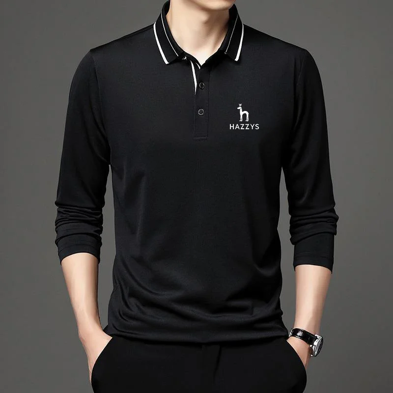 HAZZYS Men Spring Summer Autumn New Long Sleeve Thin T-shirt Young And Middle-aged Casual Lapel Dad Men's Wear