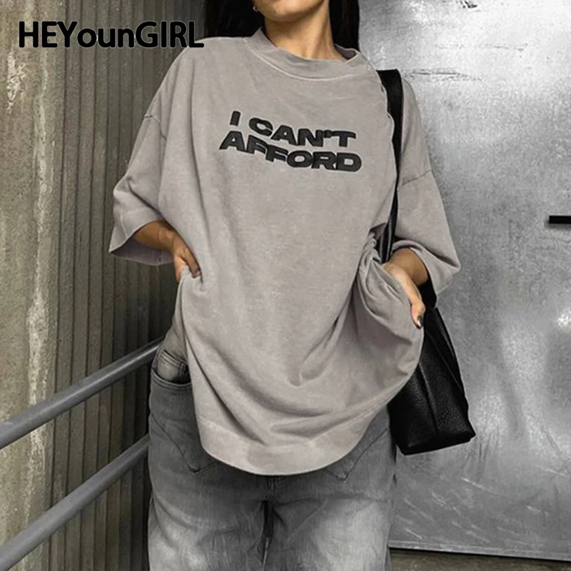 

Повседневная Женская футболка HEYounGIRL в стиле Харадзюку свободного кроя с коротким рукавом и буквенным принтом модный уличный пуловер Базовая женская футболка с круглым вырезом