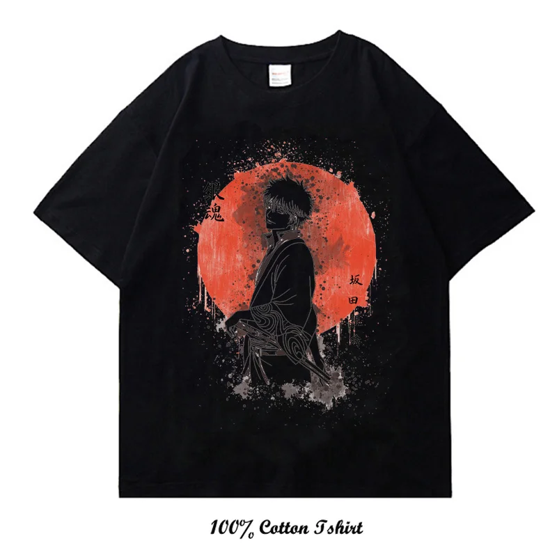 Gintama 2023 hip-hop black Harajuku street wear Japanese anime print T-shirt cotton casual T-shirt summer short-sleeved top