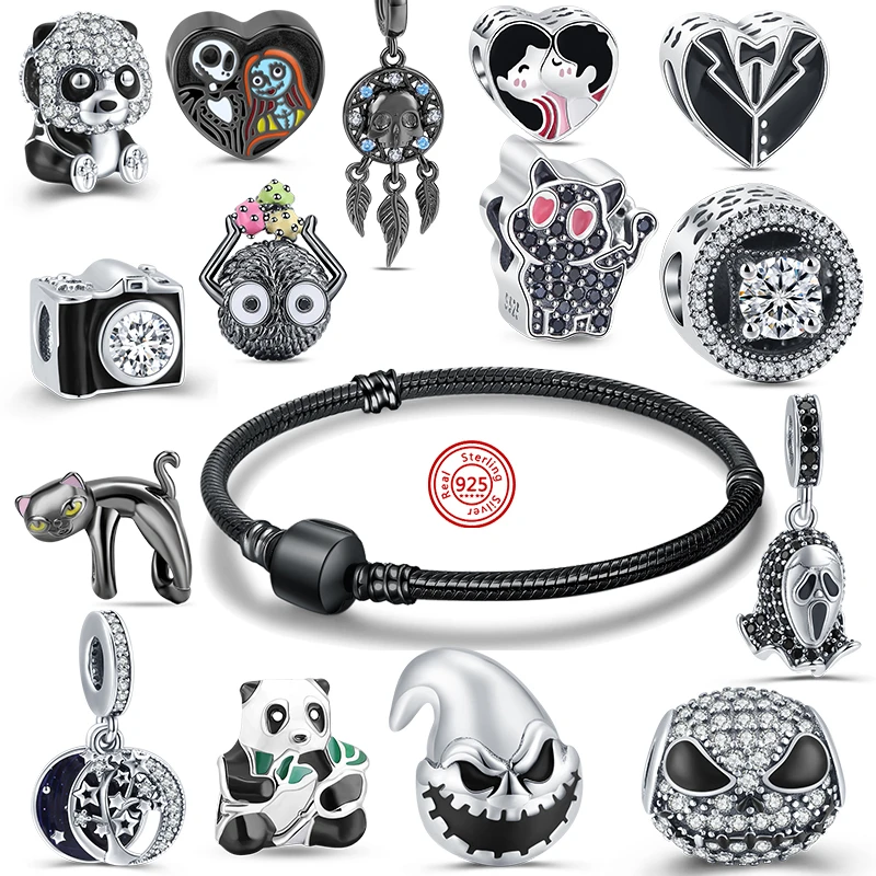 Fit Original Pandora Charms Beads Black Cat Panda Love Camera Fai Da Te Fare Bracciali Moda Gioielli Donna Collezione Nera