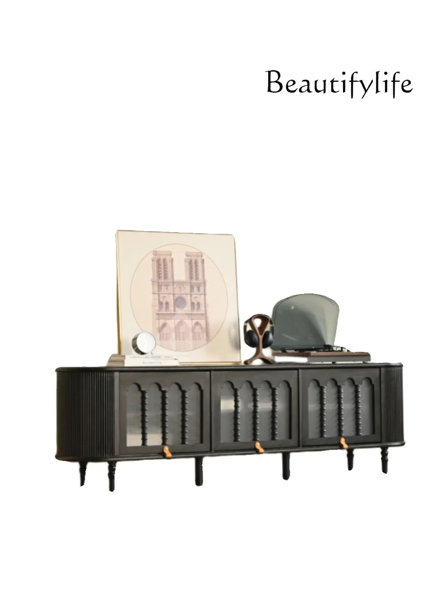 Шкаф для телевизора из массива дерева во французском стиле дымчато-черный шкаф